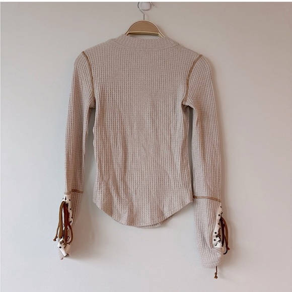 Free People Cream Knit Long Sleeve Top Tie Accents - Picture 3 of 5